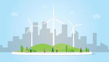 wind turbine concept on the city for energy power vector