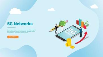 isometric 5g new internet speed super fast for website template banner vector