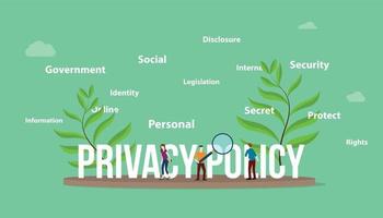 privacy policy concept with people team and big text with leaf vector