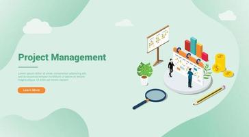 isometric 3d project management concept for website template banner vector