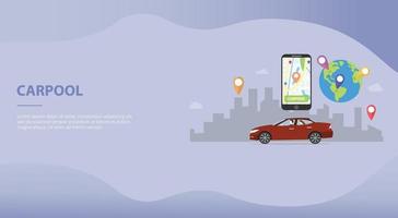 tecnología de concepto de carpool car sharing para plantilla de sitio web vector