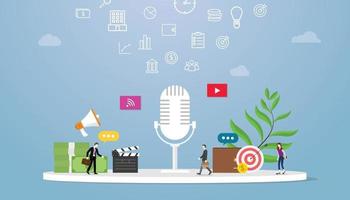 podcast business concept with icon illustration and team people vector
