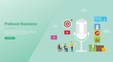 podcast business concept with icon illustration and team people vector