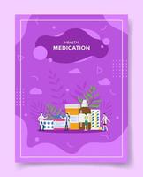 medication concept with various pills and bottle drugs for template vector