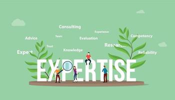 expertise concept with people team and big text with leaf vector