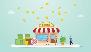 open offline store or shop business building concept with team people vector