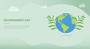 environment day concept with big earth and green plant with team vector