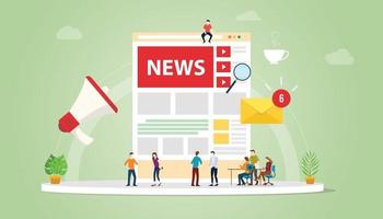 news update concept with team people and website page design vector