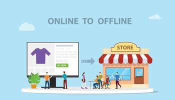 o2o online to offline e-commerce nuevo concepto de tecnología con tienda vector