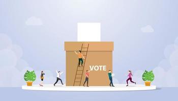 vote concept with people voter giving paper and box vector