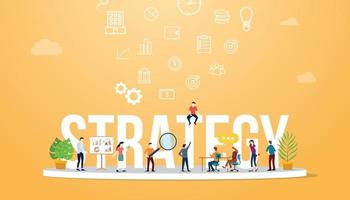 business strategy concept big text with people team work working vector