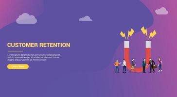 customer retention concept with big words and team people vector