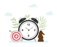 Concepto de gestión del tiempo con objetivo de reloj y estrategia. vector