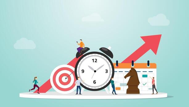 time management concept with clock and goals target vector