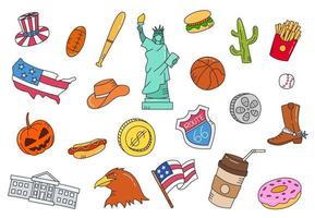 america or united states us doodle hand drawn set collections vector