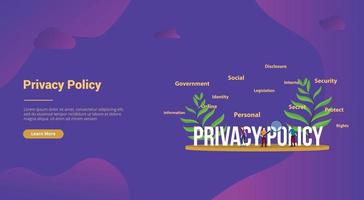 concepto de política de privacidad con equipo de personas y texto grande vector