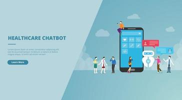 concepto de tecnología de chatbot de atención médica para el aterrizaje del sitio web vector