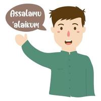 personaje dibujado a mano con saludo assalamualaikum vector