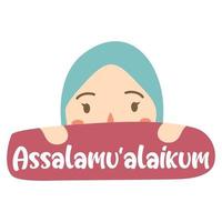 illustration character with greeting assalamualaikum vector