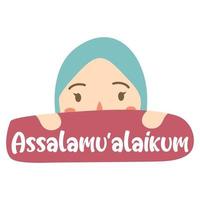 illustration character with greeting assalamualaikum vector