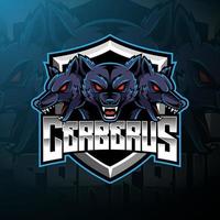 diseño de logotipo de mascota cerberus de tres cabezas vector