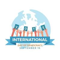 día internacional de la democracia lleno de manos levantadas votando vector