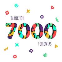 Thank you 7000 followers numbers postcard. vector