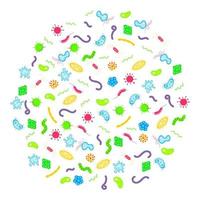 Bacterial microorganisms, germs and viruses colorful circle pattern. vector