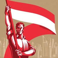 Man holding an Indonesia flag with pride vector illustration