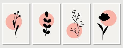 Abstract elements, minimalistic simple floral. leaves and flowers vector