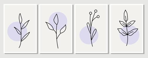 Abstract elements, minimalistic simple floral. leaves and flowers vector