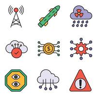 conjuntos de iconos de línea de color cyberpunk vector