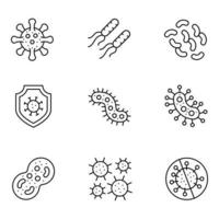 conjuntos de iconos de línea delgada de bacterias vector