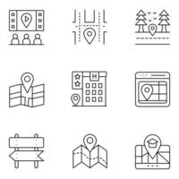 iconos de línea fina de mapa y navegación vector