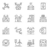 iconos de línea delgada de ciudad inteligente vector