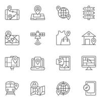 iconos de línea fina de mapa y navegación vector