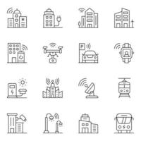 iconos de línea delgada de ciudad inteligente vector