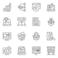 iconos de línea fina seo y web vector