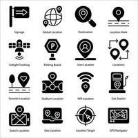 Map and Navigation Glyph Icons Set vector