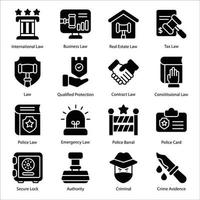 Law and Justice Glyph icons Set vector