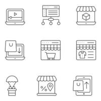 Mobile Shopping Thin Line Icons vector
