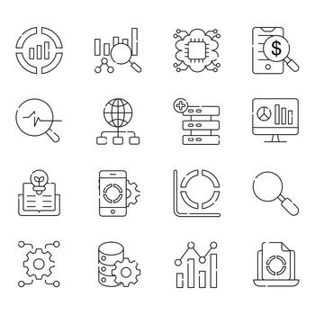 iconos de línea delgada de big data y ciencia de datos vector