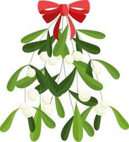 Branch of mistletoe with berries and red bow. Winter template