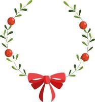 corona de muérdago de Navidad con lazo rojo. guirnalda de navidad de ilustración