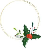 Botanical festive circle design with winter berries and leaves. vector