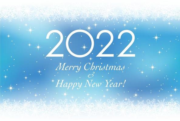 2022 Christmas And New Years Greeting Card With Snowflakes.