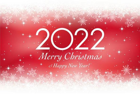 2022 Christmas And New Years Greeting Card On A Red Background.