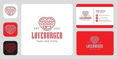 logo de hamburguesa de amor con diseño estacionario vector