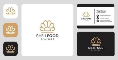 Simple shell food fish Logo with stationary template vector