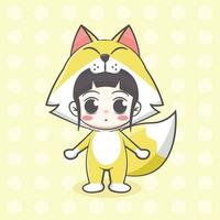 Cute fox costume girl cartoon illustration